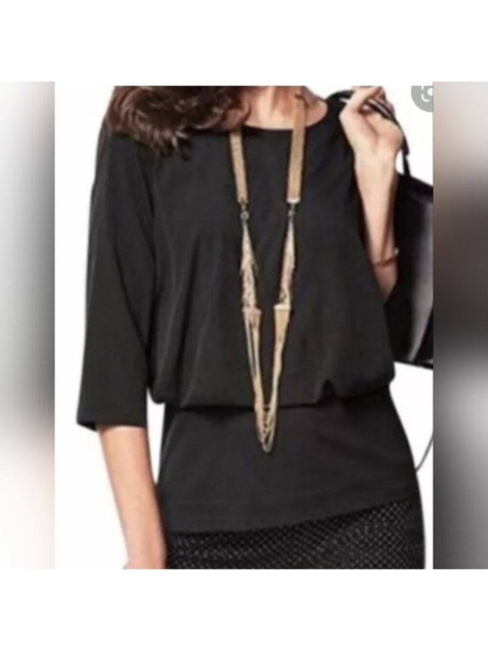 CAbi Indulgence Blouse Womens S Black Layered 3/4 Sleeve Zip Back Style 5205